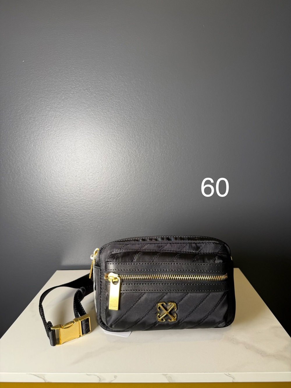 Off-White Black Quilted Belt Bag with Gold Hardware